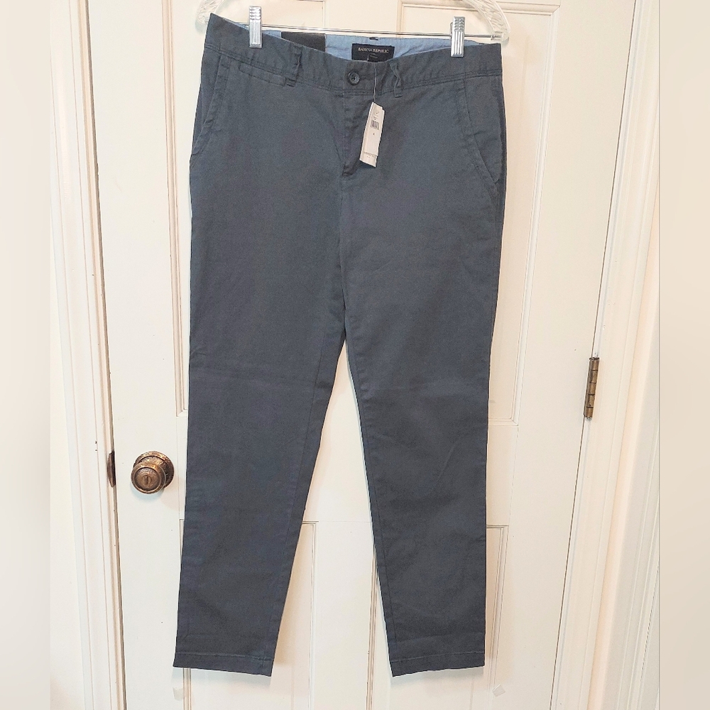 NWT Banana Republic Slate Gray Boyfriend Chino Pants, Size 4 - Picture 2 of 9